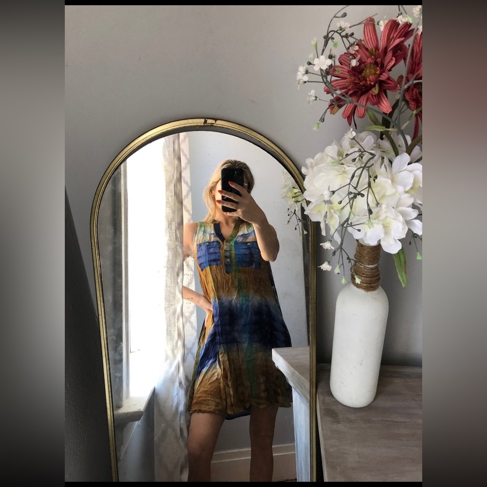 Tank summer dress women’s size small blue green